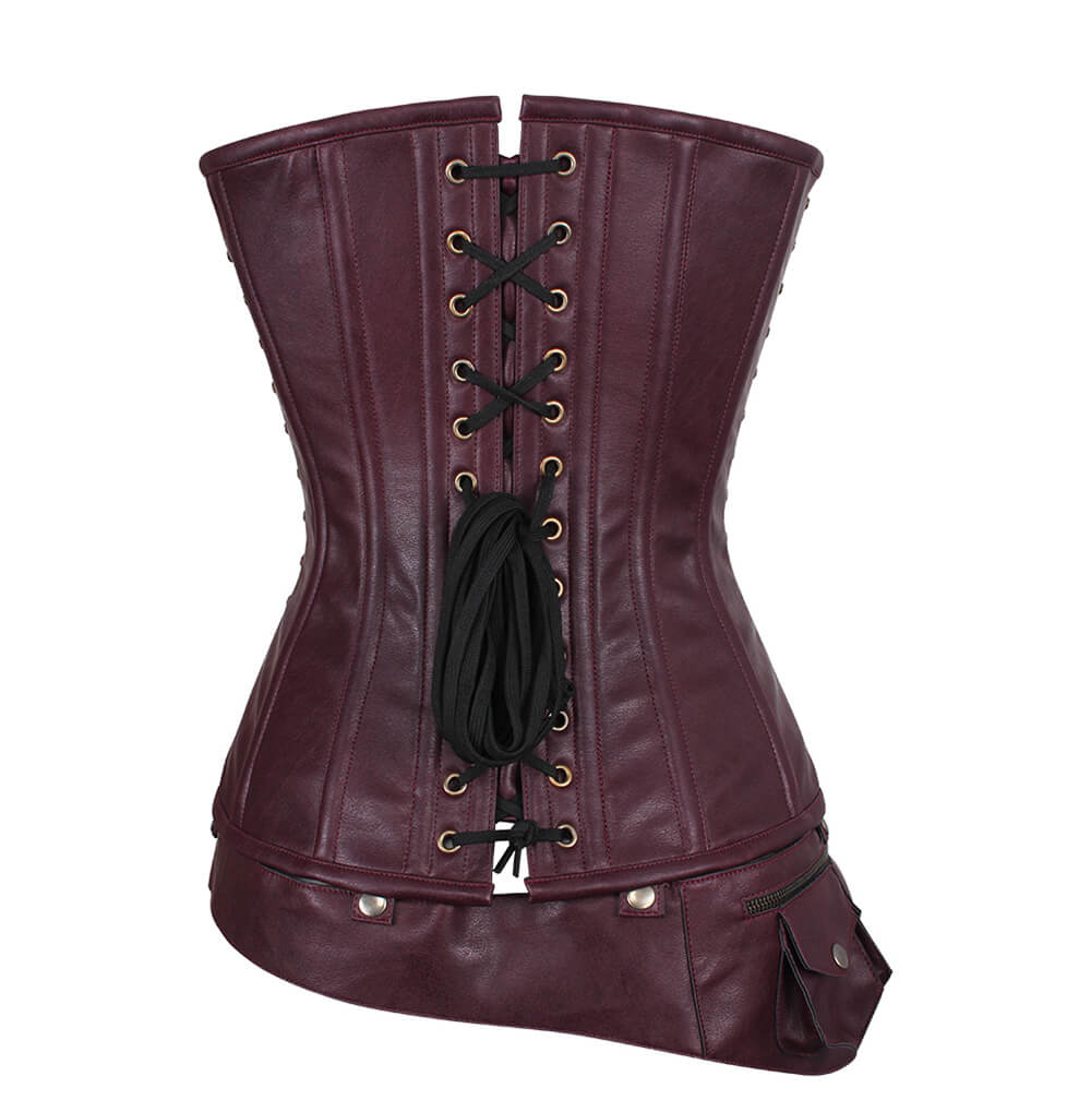 Leotie Criss Cross Steampunk Overbust Corset with Detachable Belt