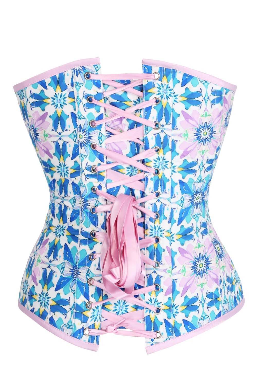 Amoura Blue Floral Mosaic Overbust Corset