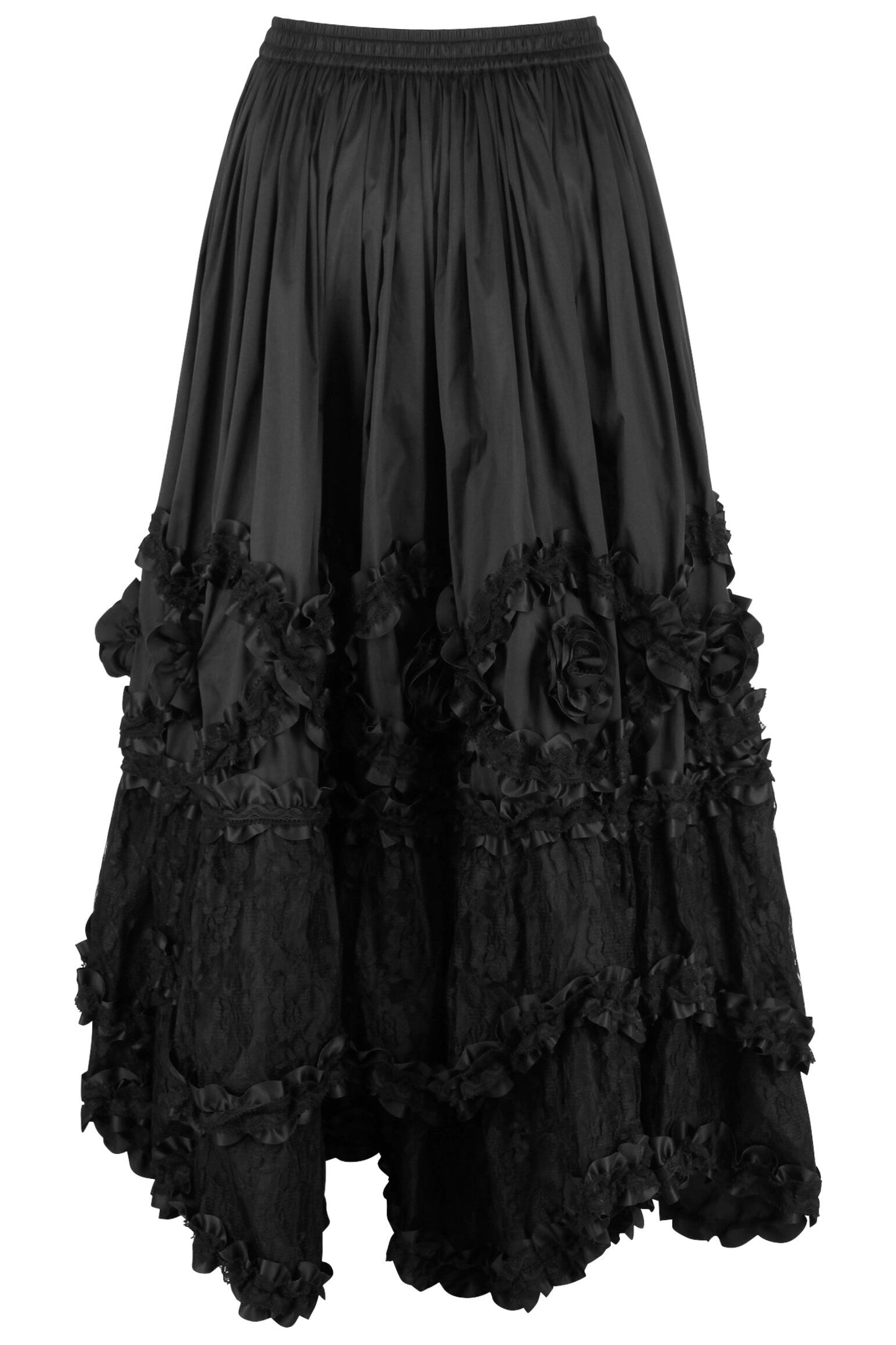 Audri Rococo Cupcake Black Satin Long Skirt