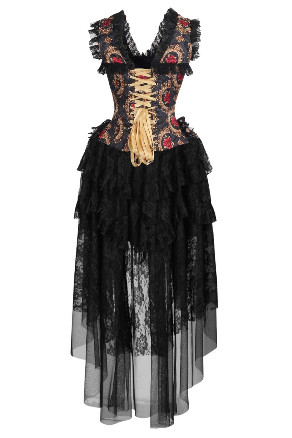 Rexine Red Rose Satin Corset Dress