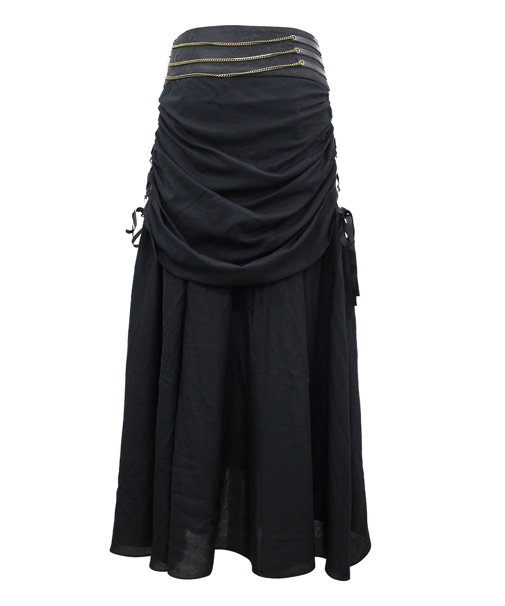 Selena Steampunk Embroidered Black Skirt