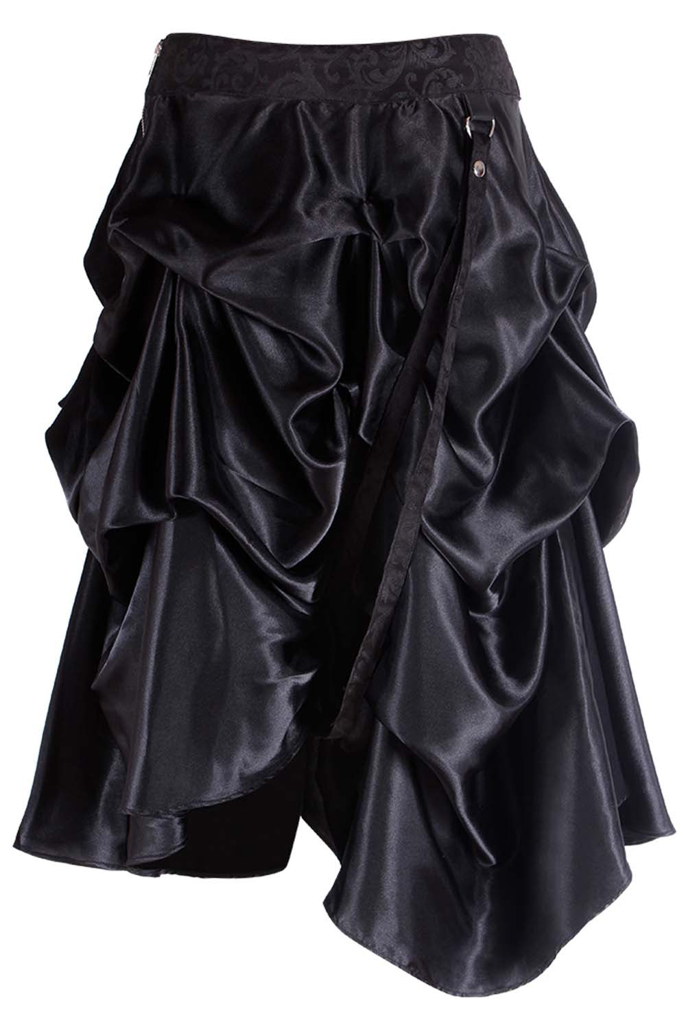 Joyce Black Satin Steampunk Ruched Skirt