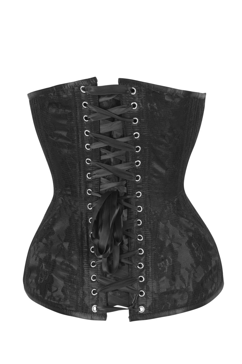 Novalee Midnight Black Satin with Lace Overlay Overbust Corset