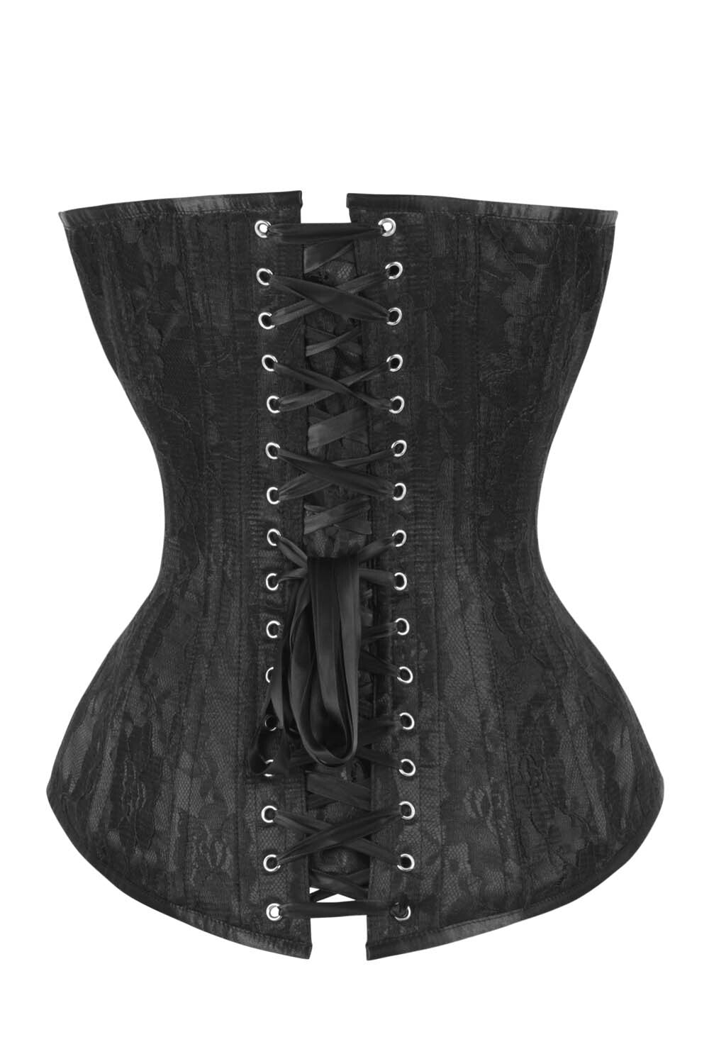 Midnight Black Navya Satin Lace Overlay Overbust Corset