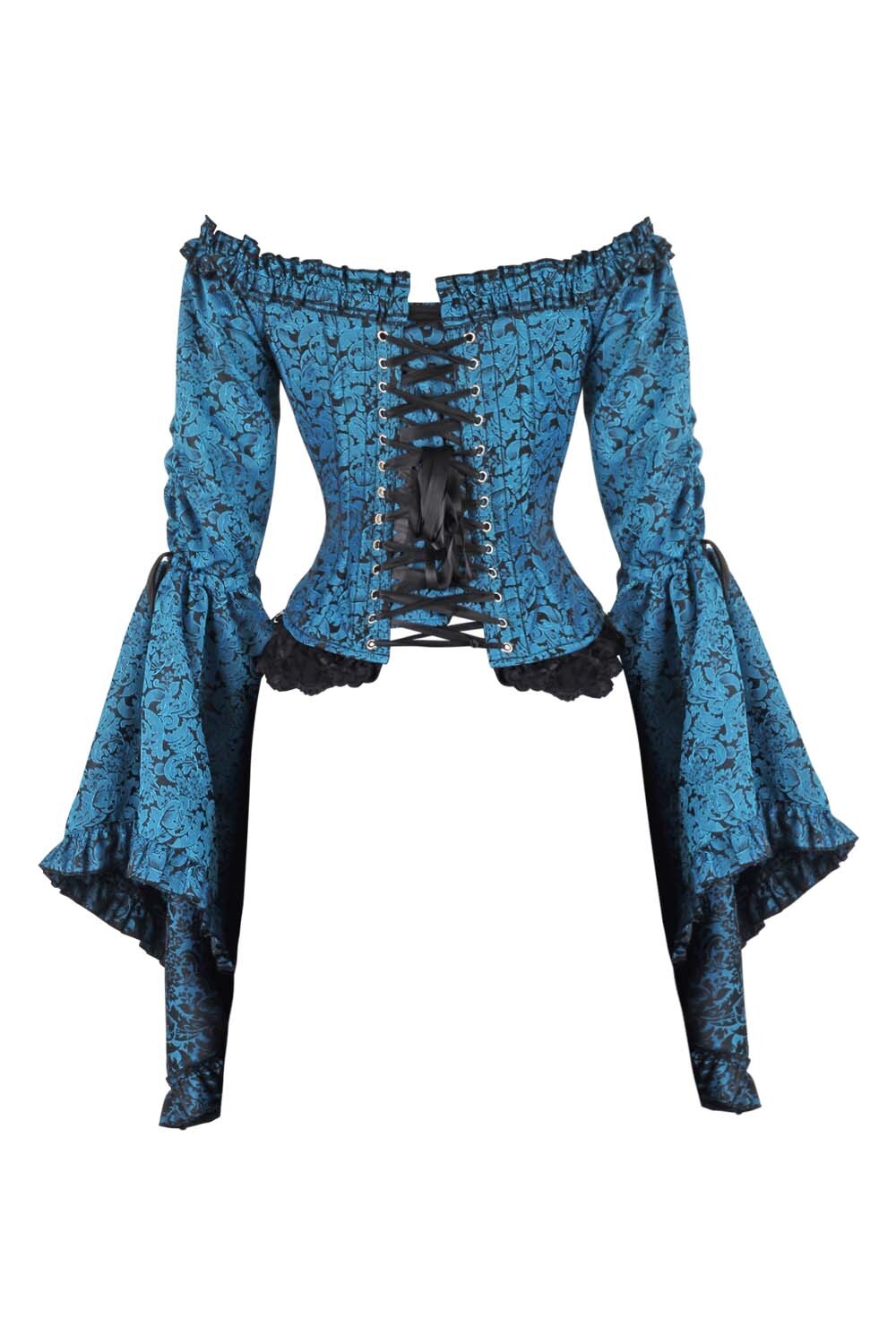 Midnight Turquoise Yumiko Overbust Corset with Bell Sleeves