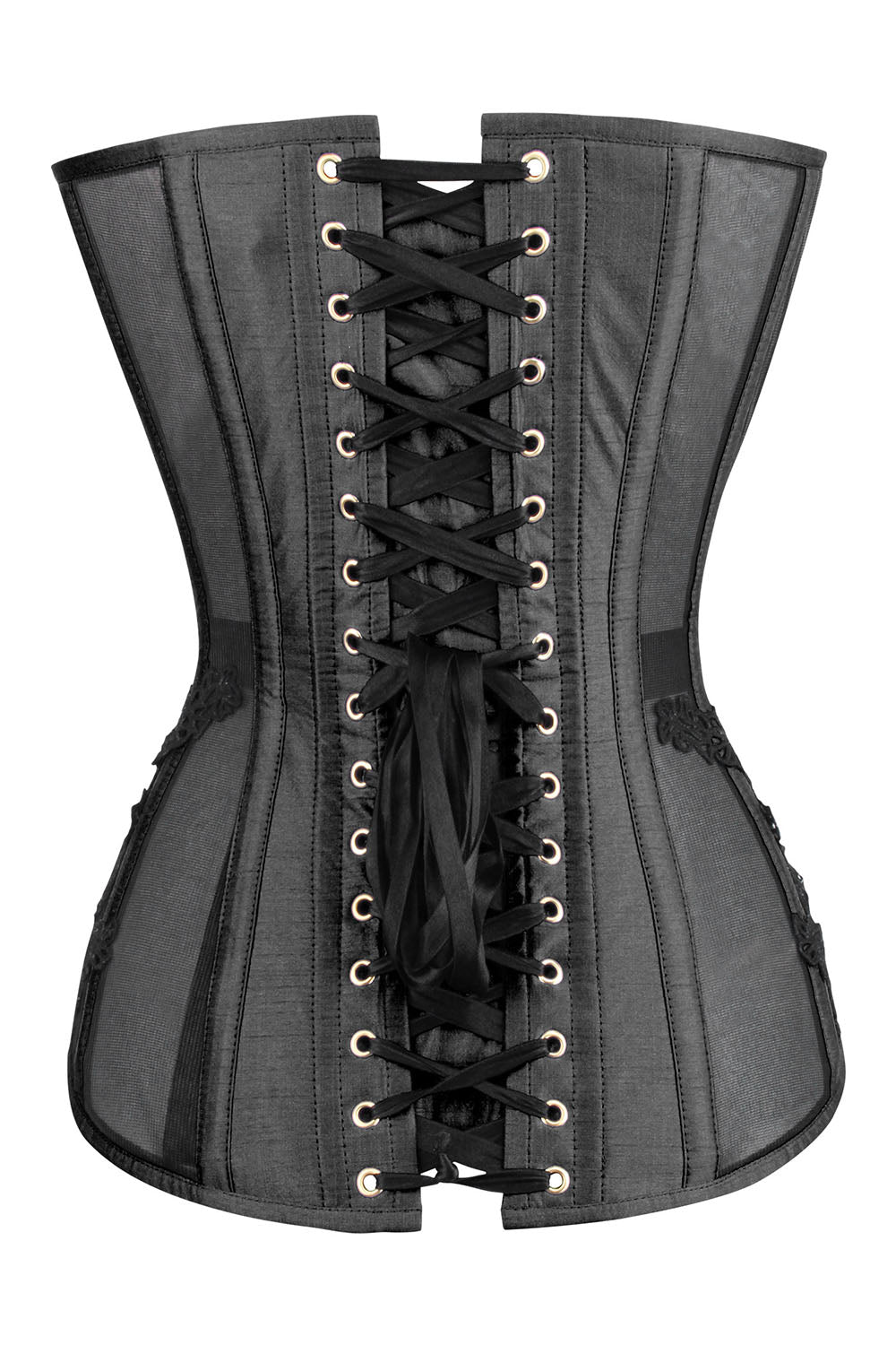 Charcoal Valerie Overbust Corset with Black Lace and Mesh Panels