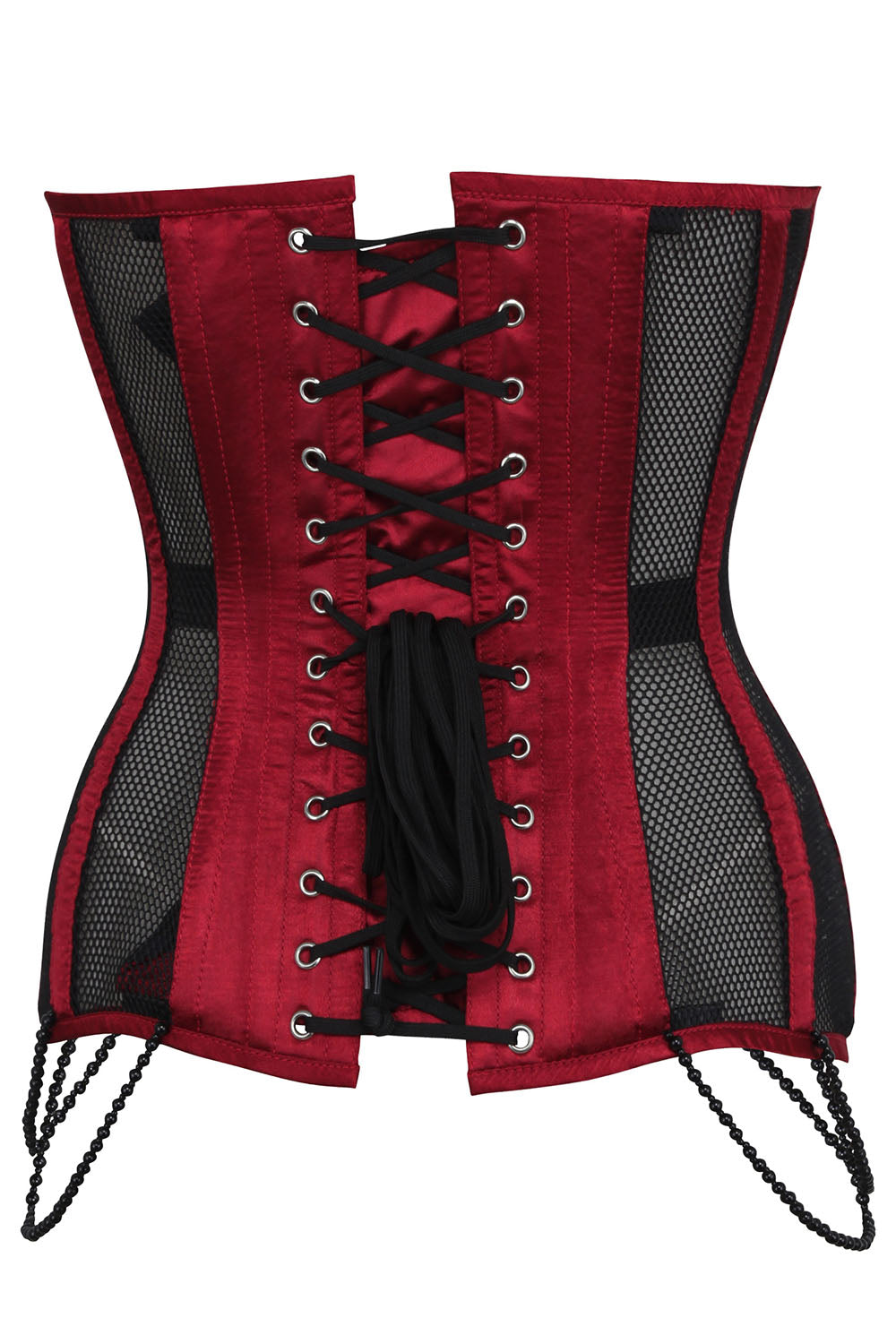 Burgundy Black Mesh Lace Applique Latonia Overbust Corset