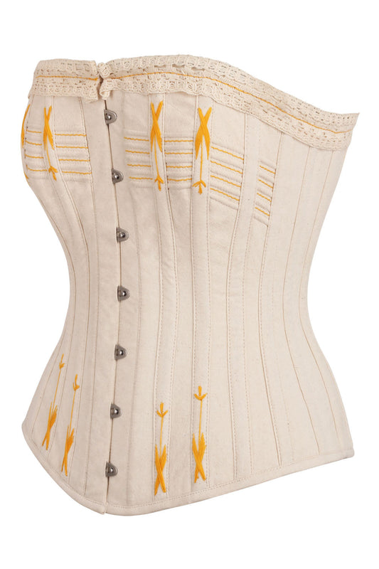 Mercia Cream Overbust Cotton Corset with Gold Flossing