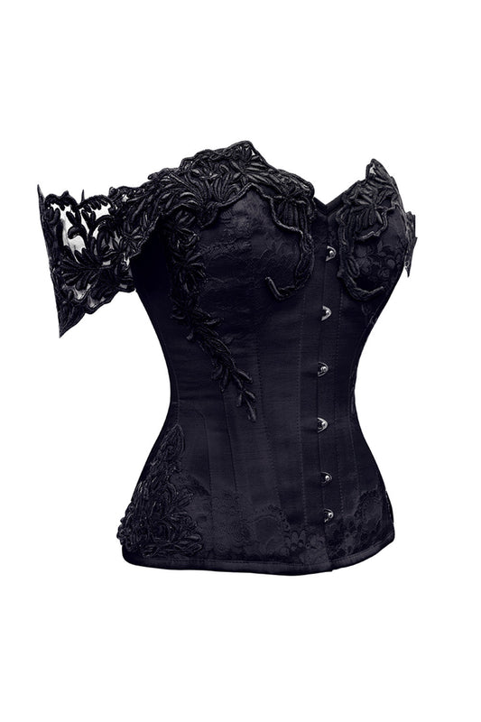 Midnight Black Victorian Lace Cap Sleeve Overbust Corset