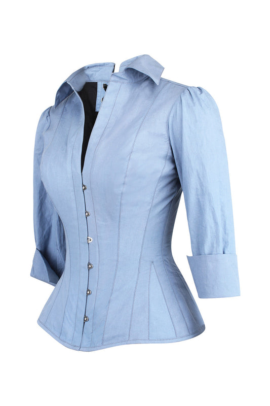 Powder Blue Curtisa Overbust Cotton Corset Shirt
