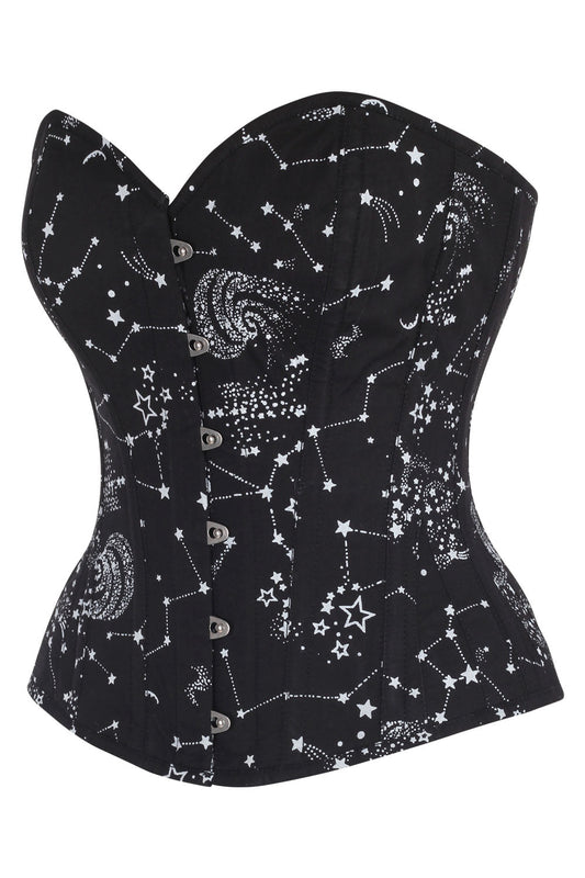 Midnight Black Constellation Astronomy Overbust Cotton Corset