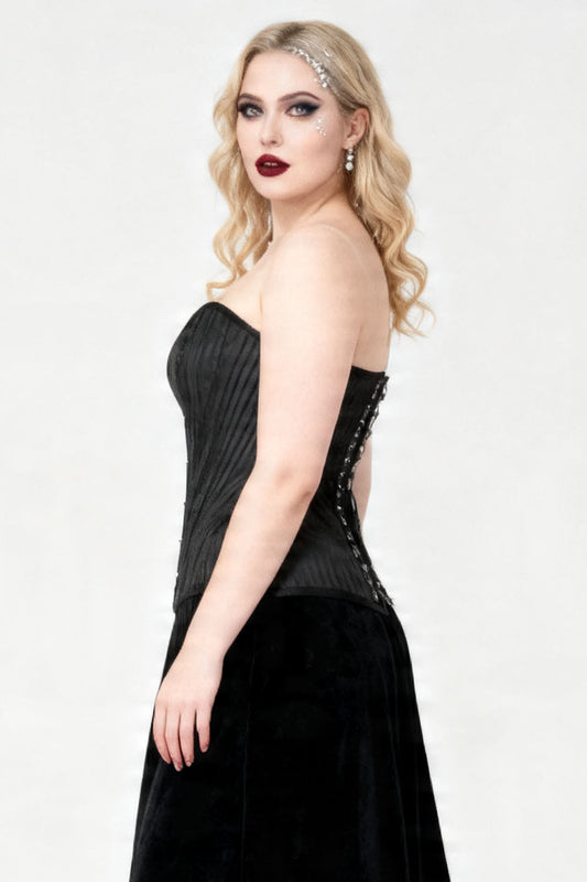 Midnight Black Novalee Overbust Gothic Brocade Corset
