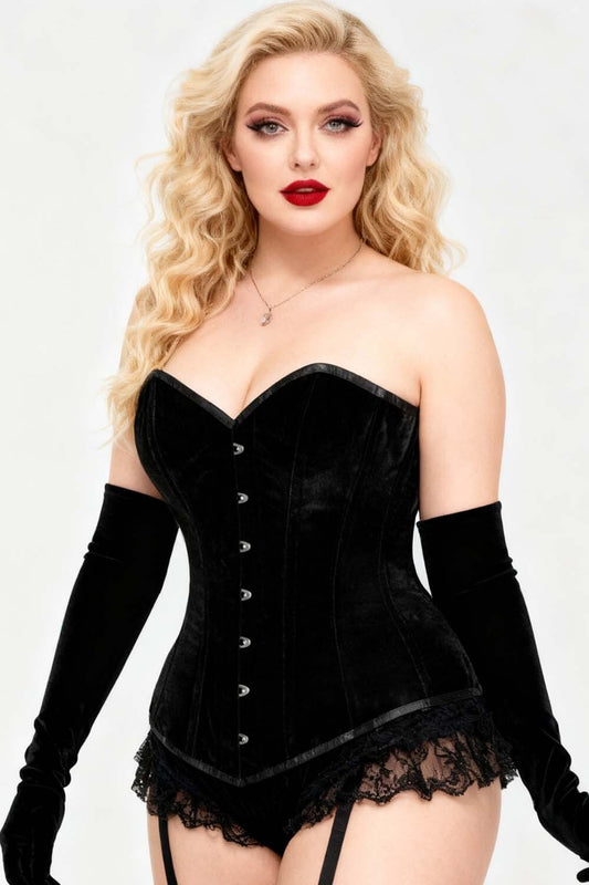 Navya Midnight Black Velvet Overbust Gothic Corset