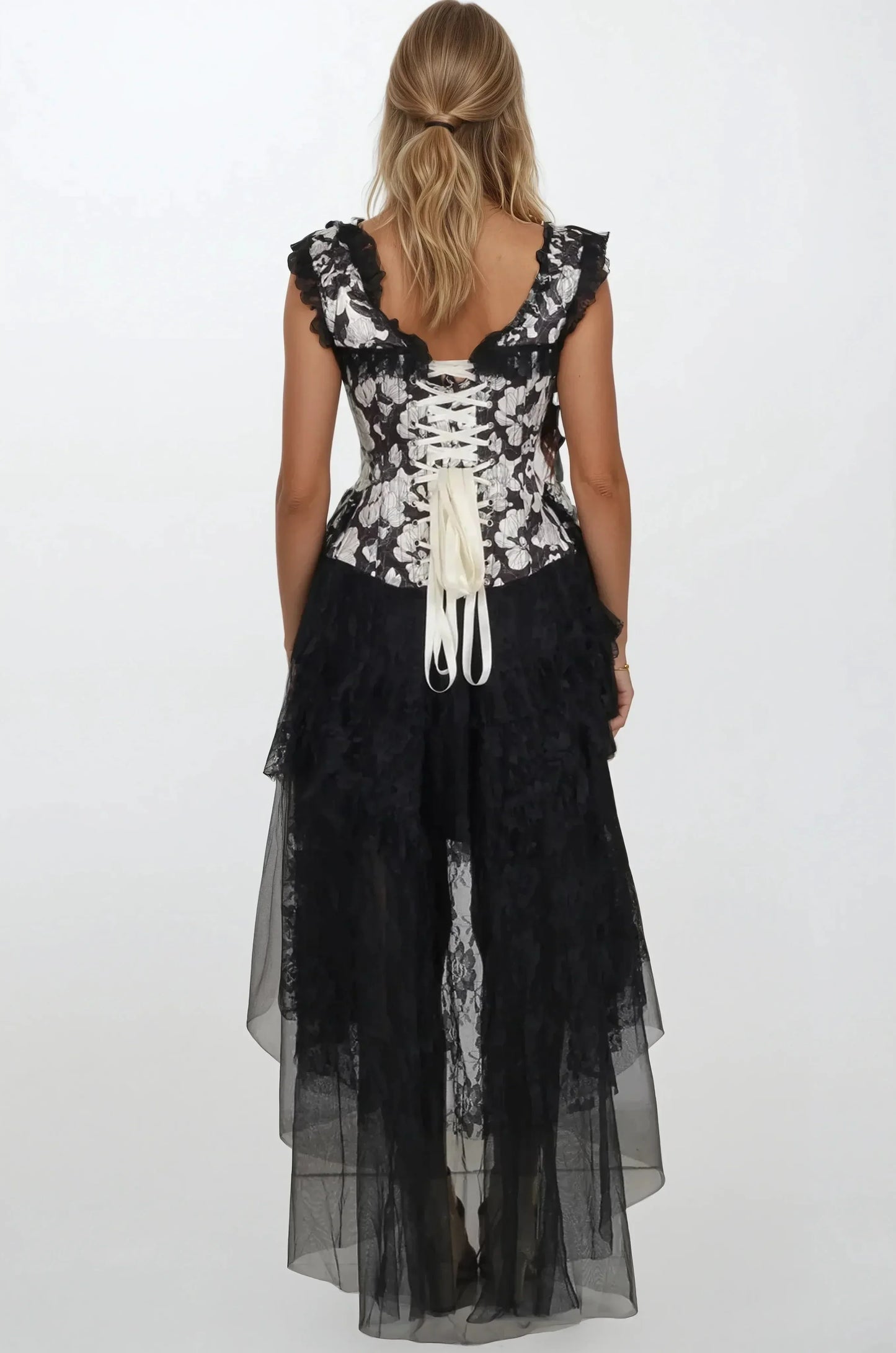 Leiah Abstract Monochrome Floral Corset Dress