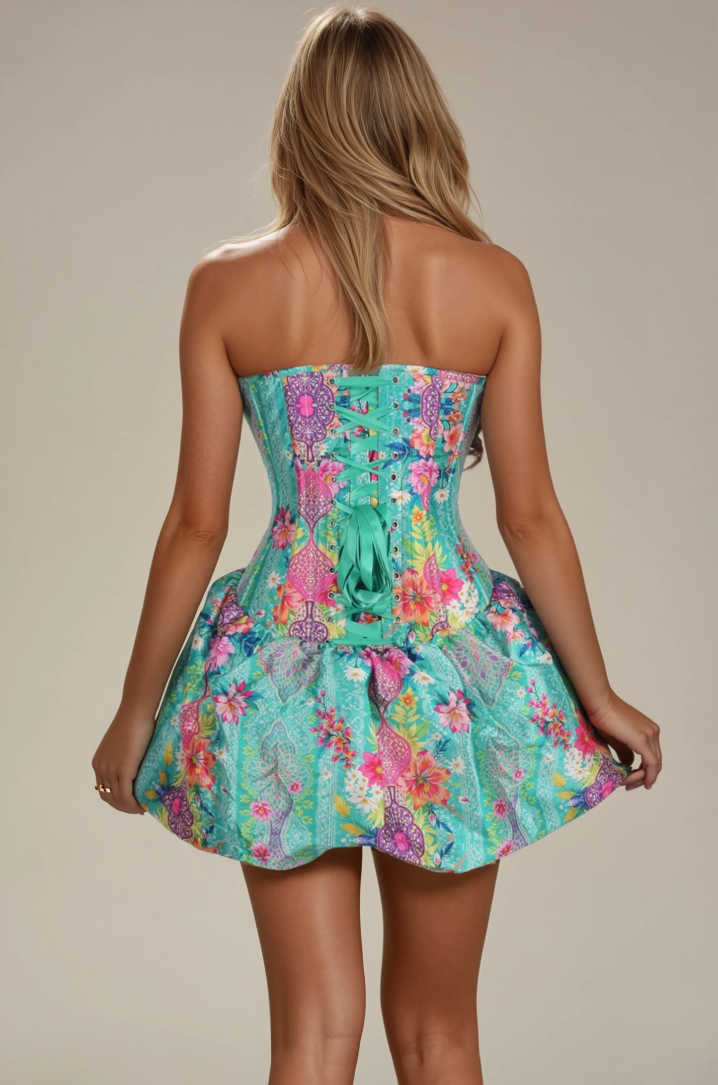Itzel Tropical Lace Ensemble Corset Dress