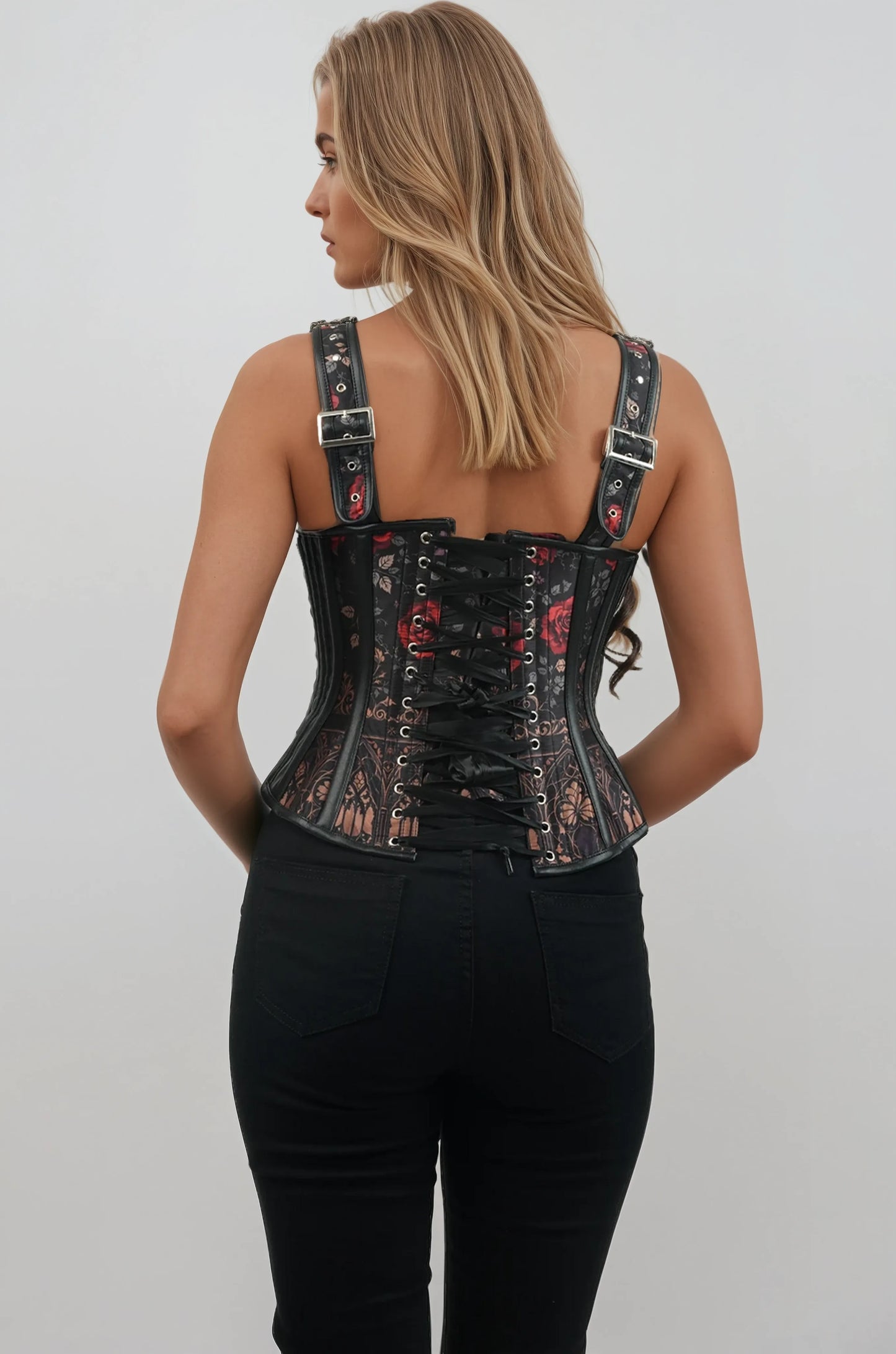 Baylee Red Rose and Baroque Print Corset
