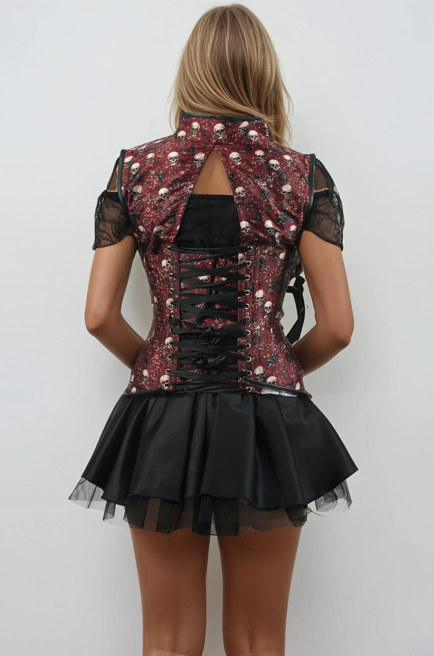 Marlene Skull Corset with Lapel Halter Strap
