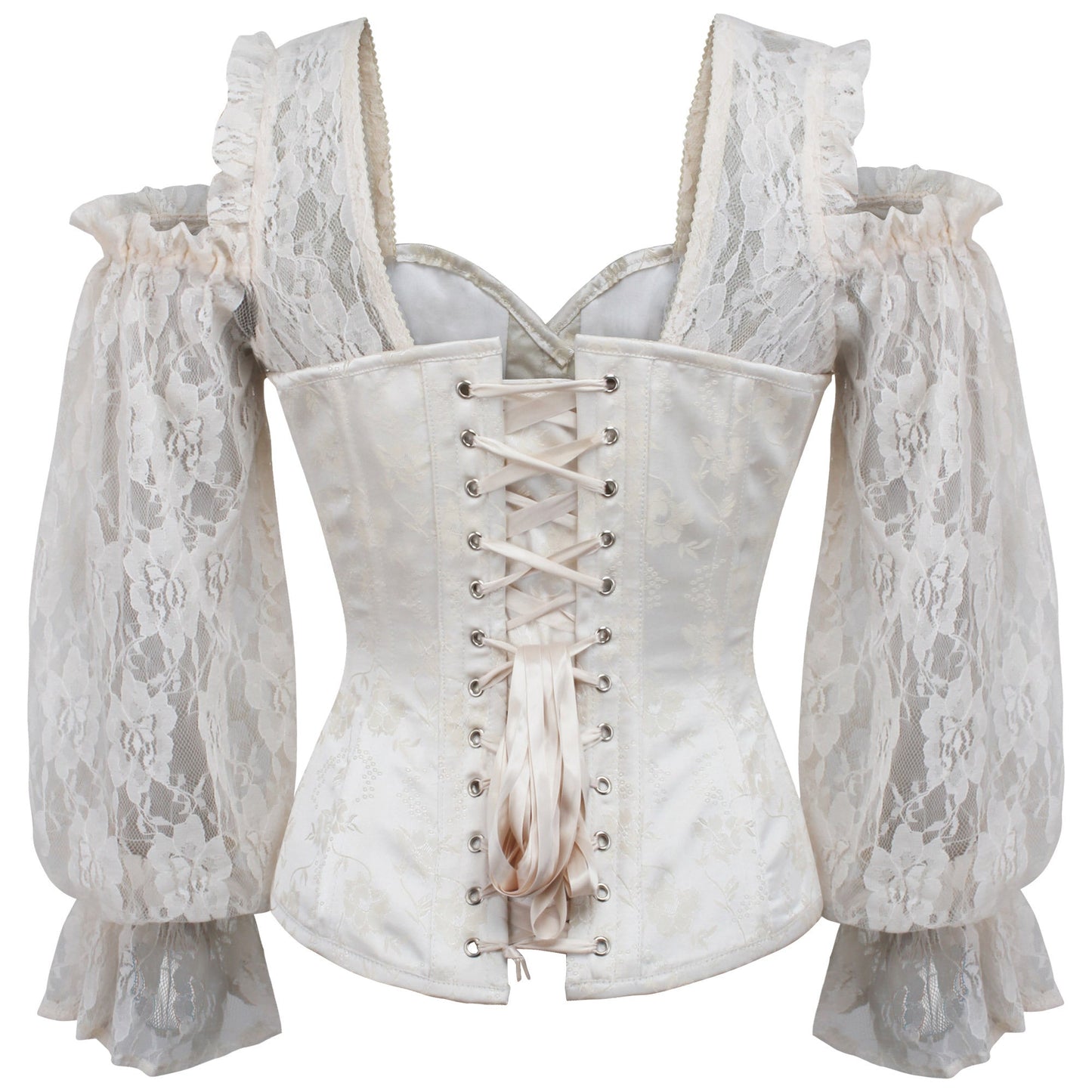 Letticia Ivory Brocade Overbust Corset with Lace Sleeves