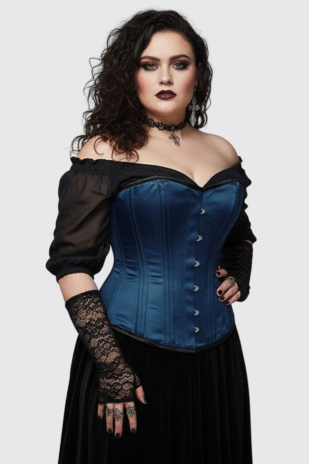 Shawnice Blue Satin Waist Trainer Overbust Corset