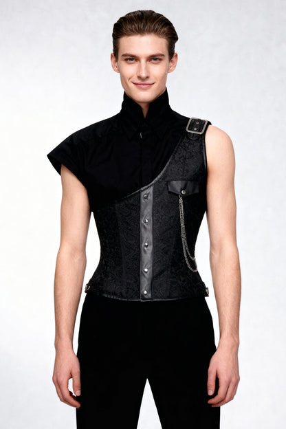 Abraxas Black Brocade Gothic Men's Corset