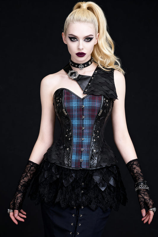 Sosie Plaid Print Overbust Corset with Shrug