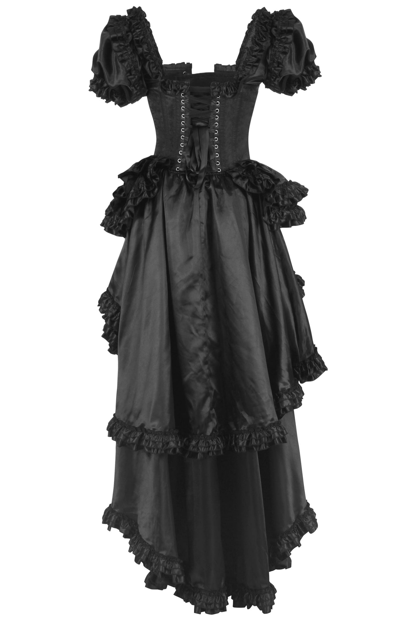 Shalaya Rococo Black Satin Frill Corset Dress