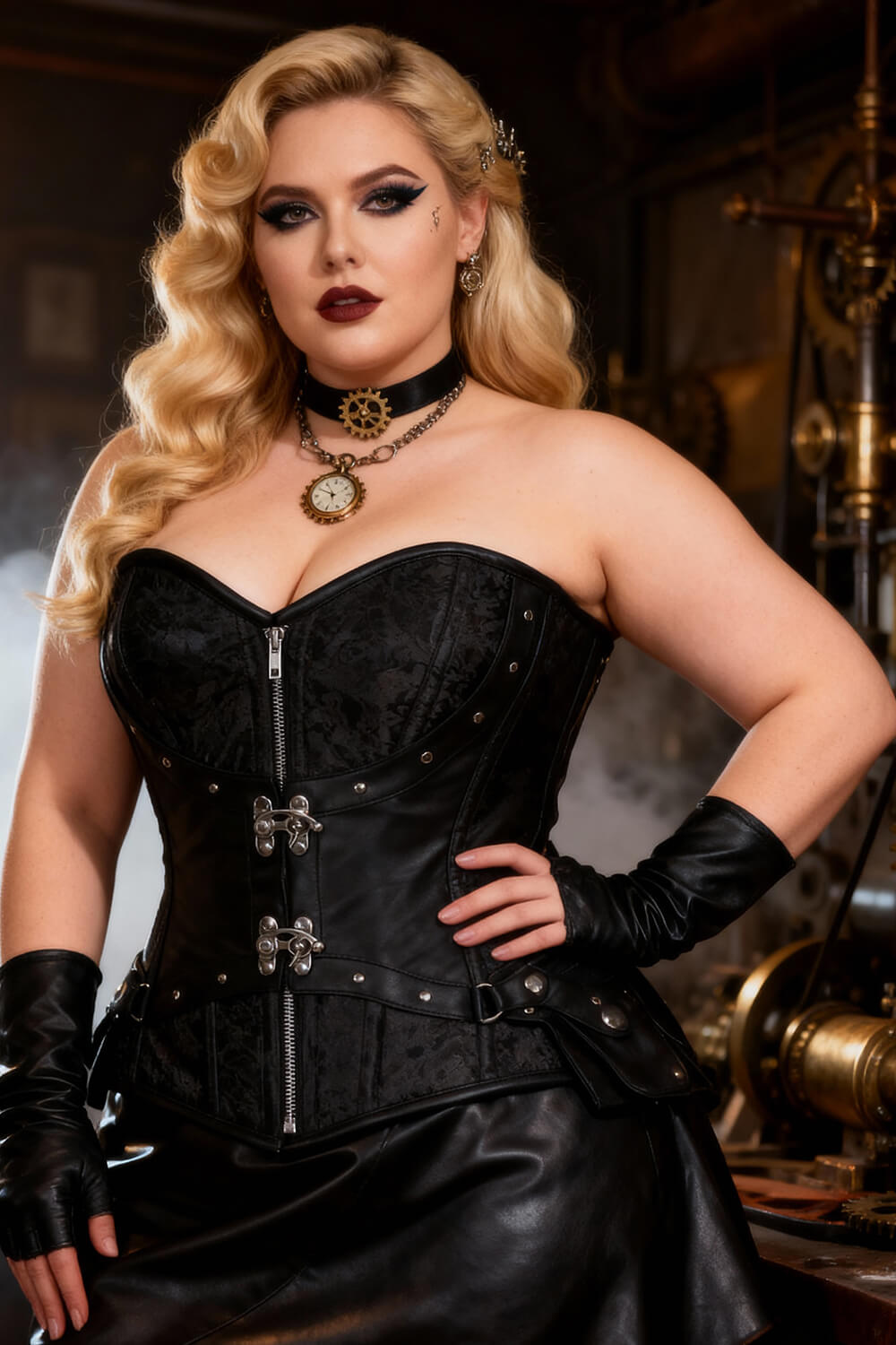 Veto Steampunk Black Brocade Corset
