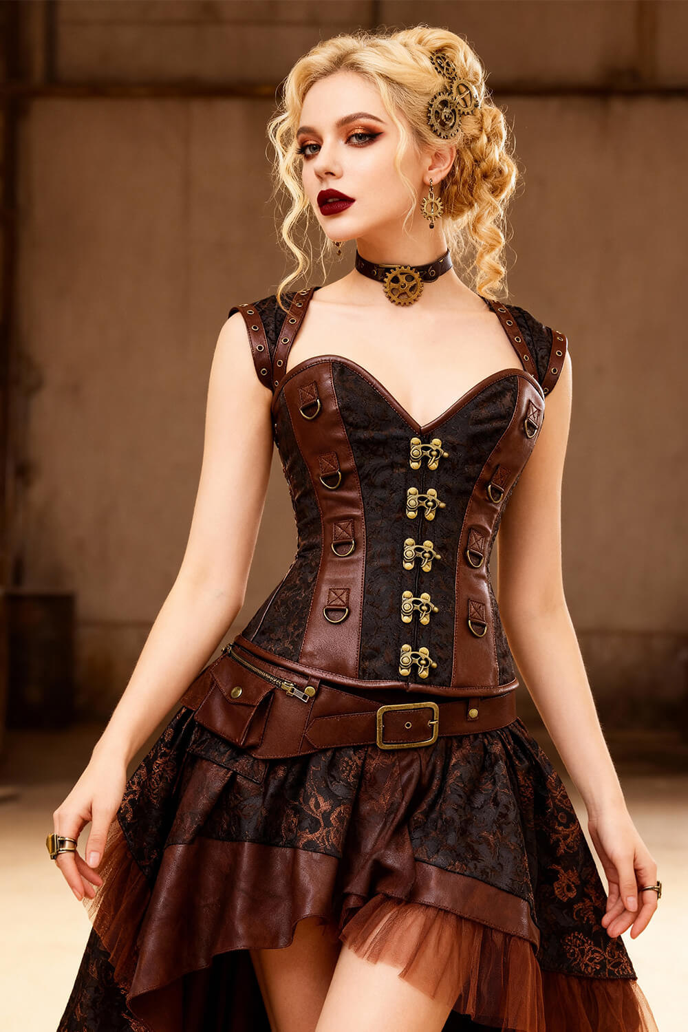Lazare Steampunk Overbust Corset with Detachable Belt