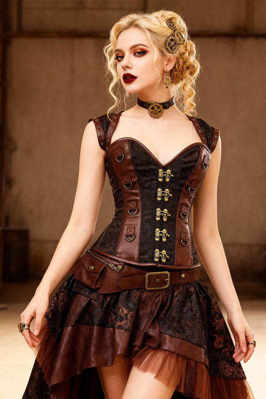 Lazare Steampunk Overbust Corset with Detachable Belt