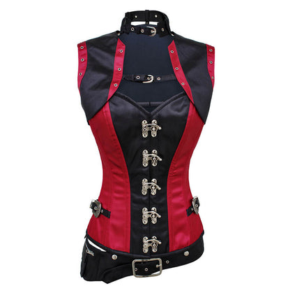 Karleigh Steampunk Satin Corset with Shrug and Pouch Belt