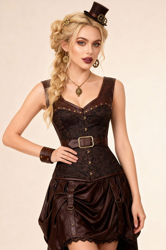 Neelie Steampunk Overbust Steel Boned Corset