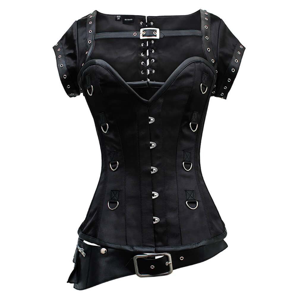 Alejandra Black Steampunk Corset with Detachable Belt