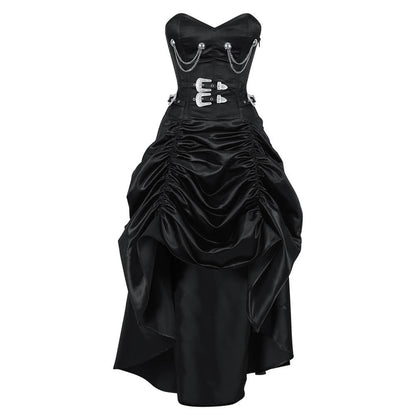 Katinka Steampunk Black Satin Overbust Corset Dress