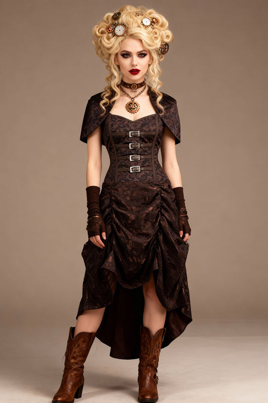 Raleigh Steampunk Overbust Corset Dress with Shrug