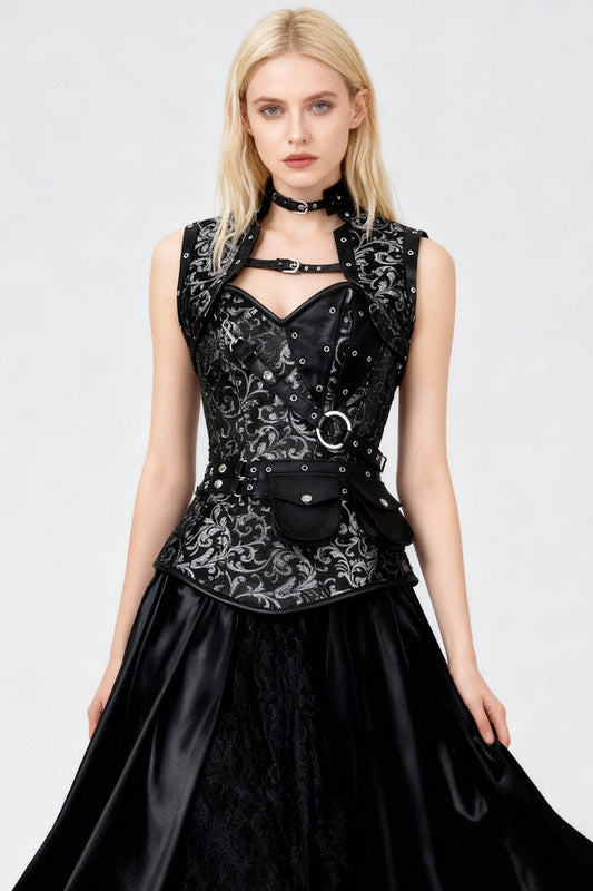 Harpinna Steampunk Silver Overbust Corset with Shrug