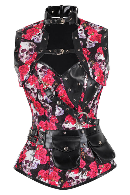 Tarina Skull with Vibrent Rose Overbust Corset