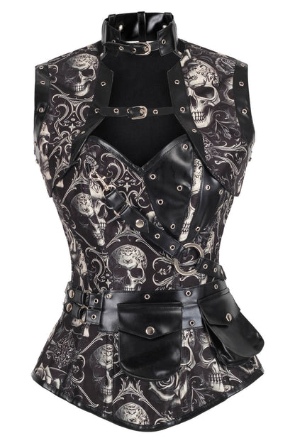 Kionah Skull Baroque Scrollwork Overbust Corset