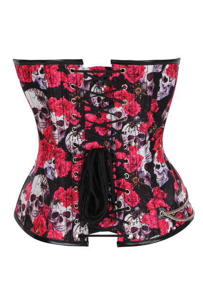 Nelsie Skull With Red Rose Overbust Corset