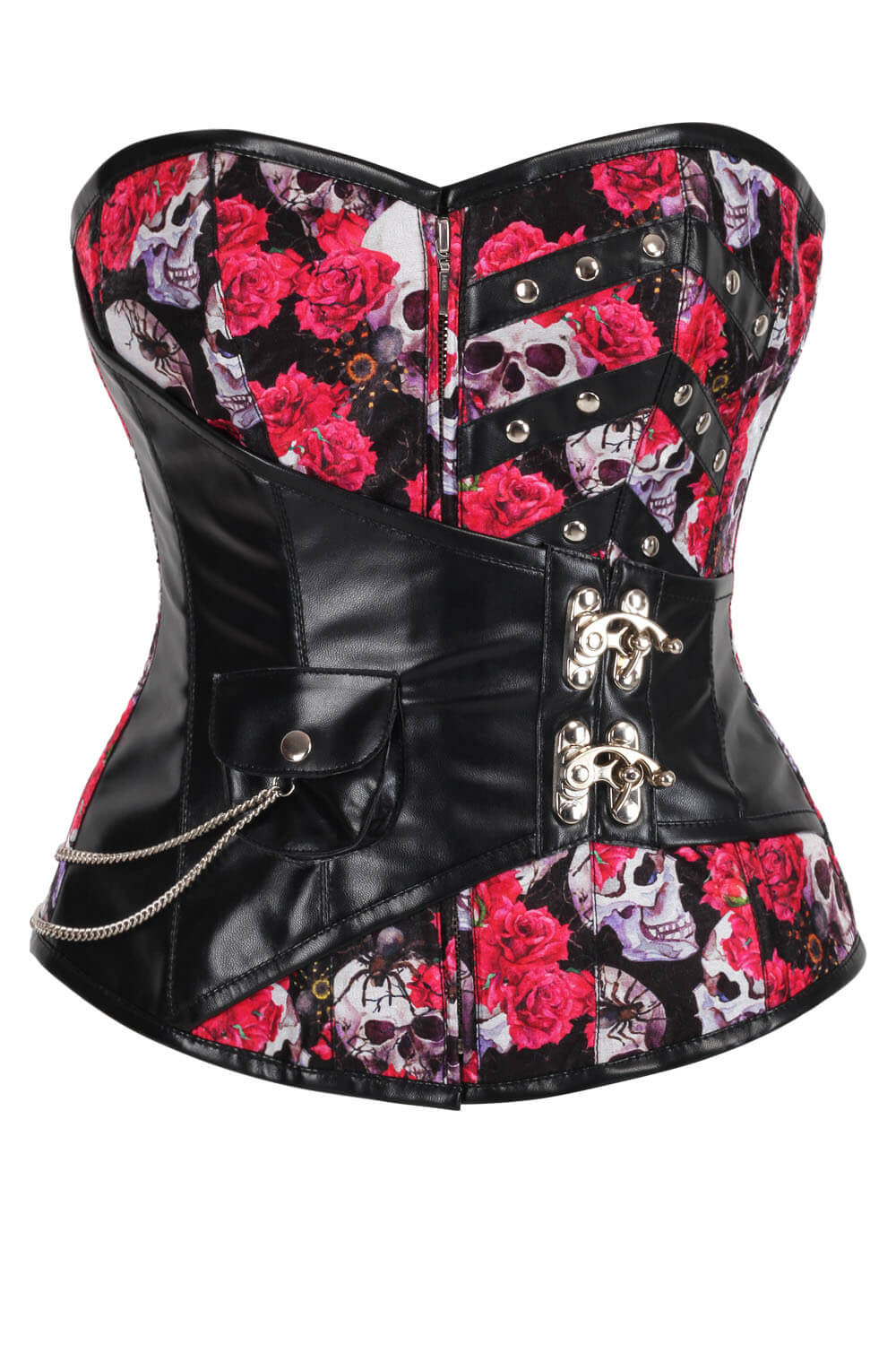 Nelsie Skull With Red Rose Overbust Corset