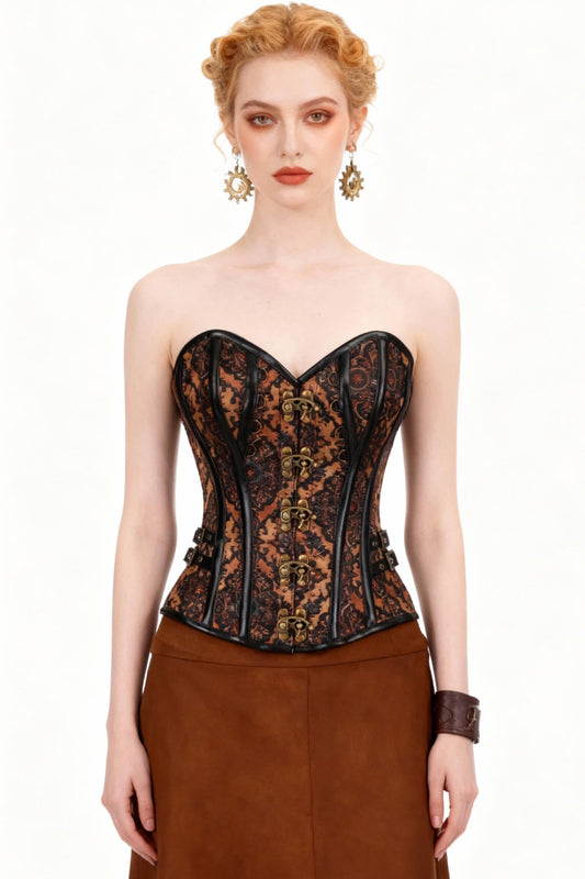 Whitni Vintage Inspired Gear Print Steampunk Corset