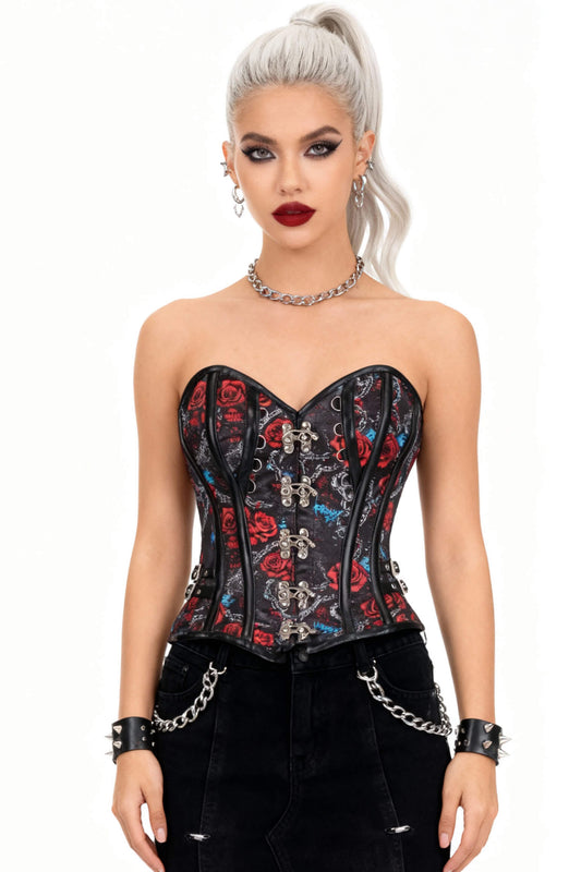 Shaneka Red Rose With Metallic Chain Overbust Corset