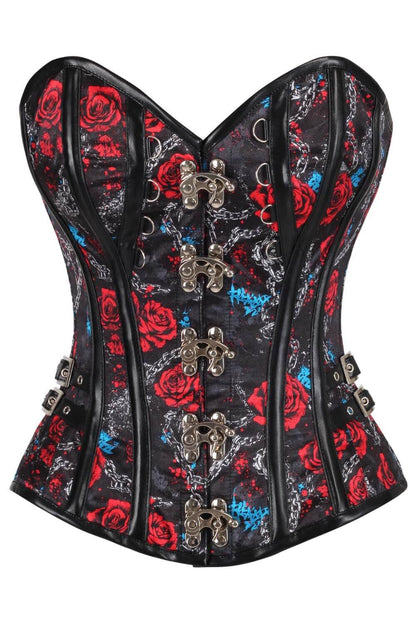 Shaneka Red Rose With Metallic Chain Overbust Corset