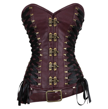 Leotie Criss Cross Steampunk Overbust Corset with Detachable Belt