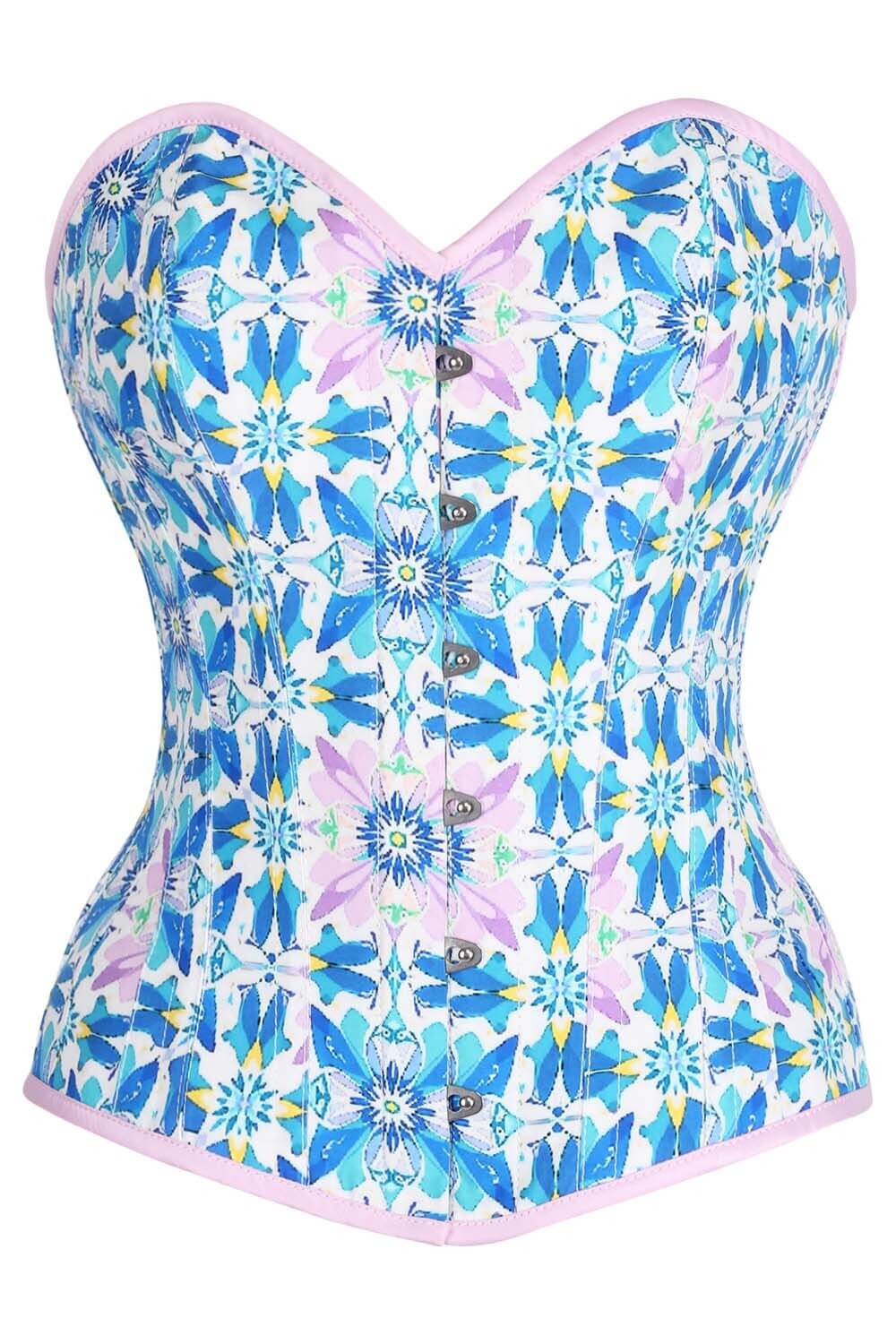 Amoura Blue Floral Mosaic Overbust Corset