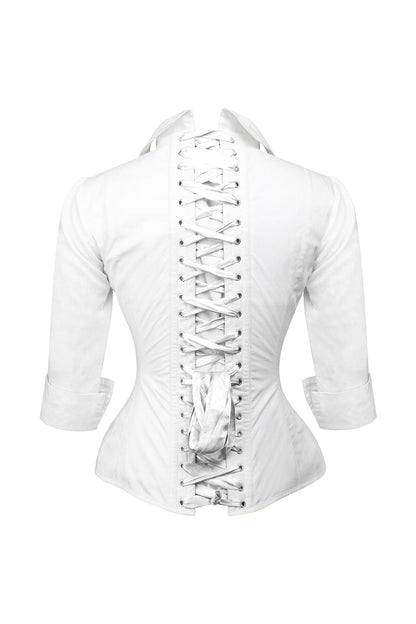 Shirlene Overbust White Cotton Corset Shirt