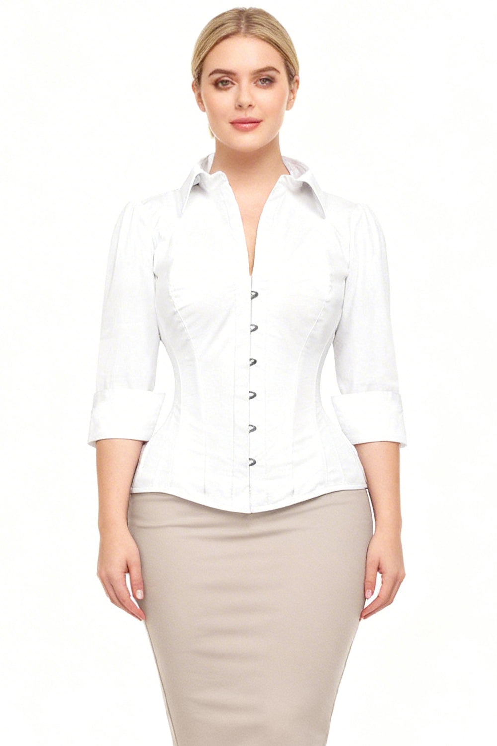 Shirlene Overbust White Cotton Corset Shirt