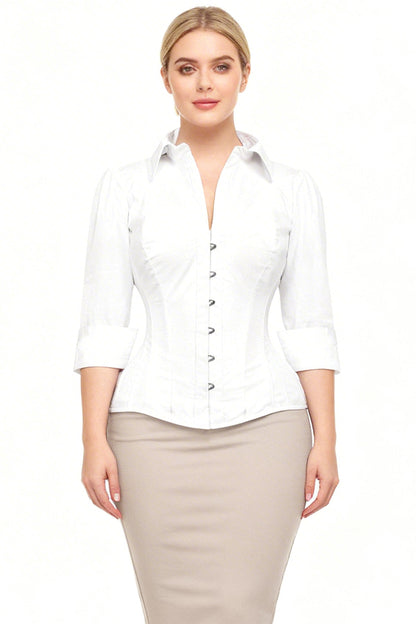 Shirlene Overbust White Cotton Corset Shirt