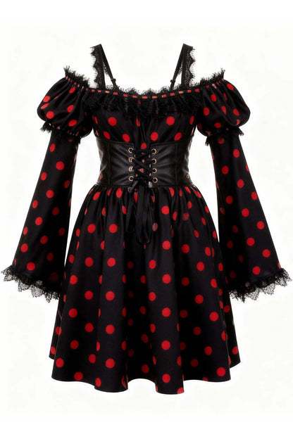 Shadonna Polk Dot Off Shoulder Dress