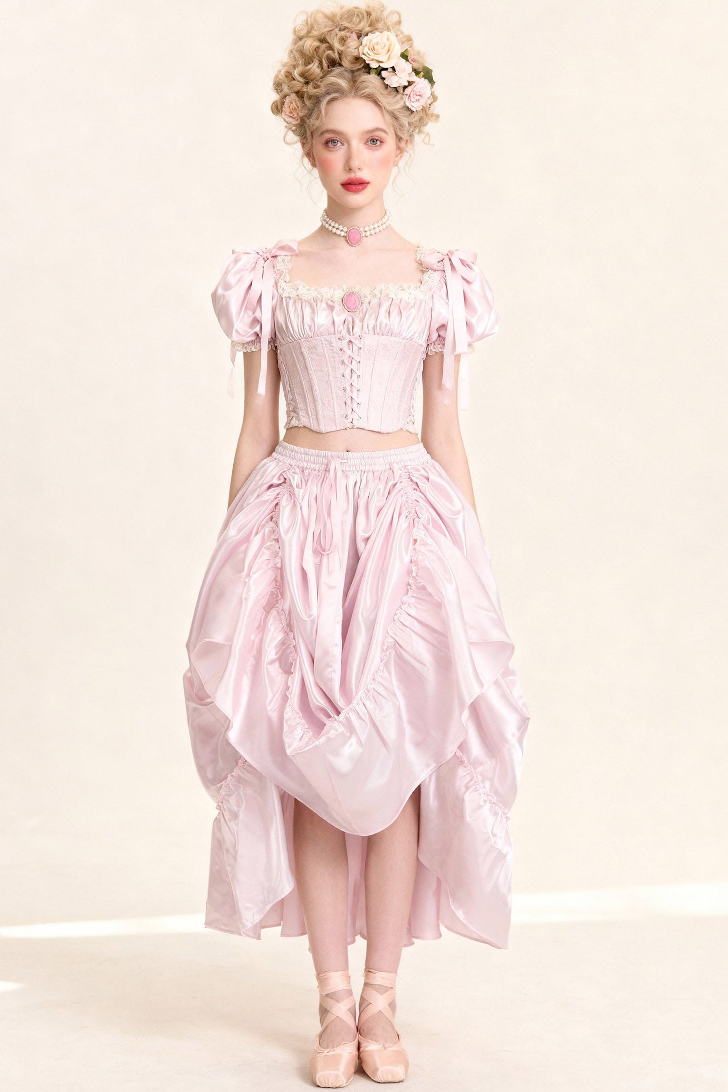 Kenisha Rococo Pink Satin Bustle Skirt