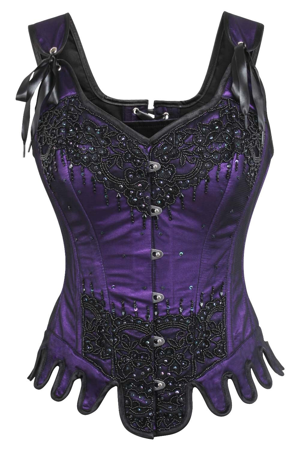 Diamante Purple Satin Couture Corset with Shoulder Straps
